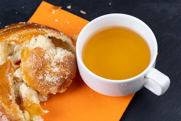 Sweet fresh bun with filling, close up