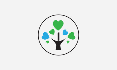 Heart sign tree. Heart symbol tree circle. Love tree logo symbol and happiness sign icon vector. Healthy heart logo and Valentine love