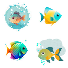 Fototapeta na wymiar cute fish design with transparent background