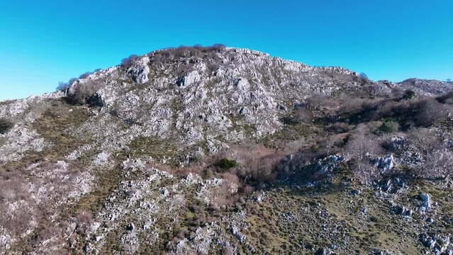 Aerial view from a drone of the landscape around the Juncal channel under Arma&ntilde;&oacute;n and Los Jorrios near the Juncal reservoir and the Las Nieves hermitage. Angostina. Cantabria. Spain. Europe