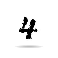 Vector hand paint number four 4. Hand-drawn letter with a dry brush.