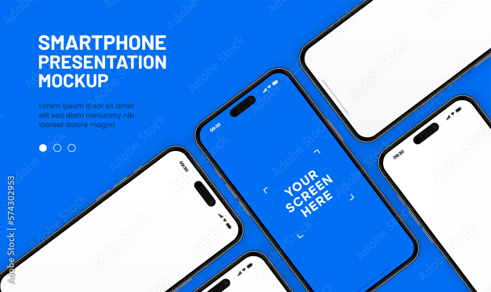 Aufkleber 3D realistic high quality smartphone mockup with isolated background. Smart phone mockup collection. Device front view. 3D mobile phone with shadow on white background.