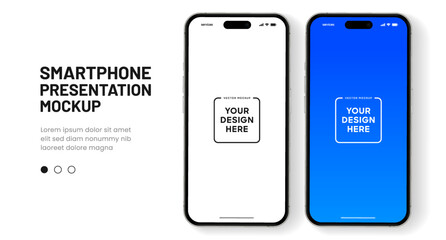 Naklejka na ściany i meble 3D realistic high quality smartphone mockup with isolated background. Smart phone mockup collection. Device front view. 3D mobile phone with shadow on white background.