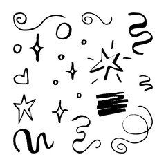 Doodle frames line stars diamond. Sketch set cute isolated line collection