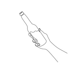 Continuous one line drawing of hand holding drinking bottle. simple glass bottle line art vector illustration. Plastic free concept