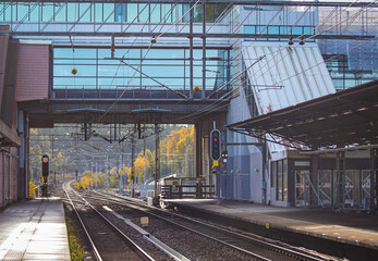 Naklejka premium view of railroad station in a city