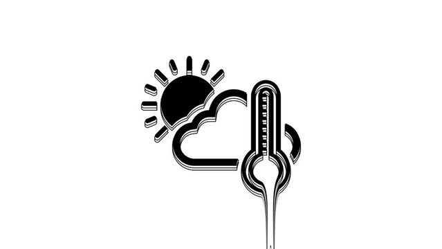 Black Thermometer and cloud with sun icon isolated on white background. 4K Video motion graphic animation