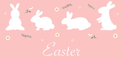 Banner with Easter bunnies. Easter. Vector graphics