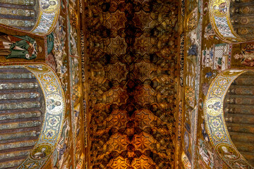 Fototapeta na wymiar Palatine chapel ceiling, Palermo, Sicily, Italy. 31.07.2018