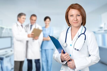 Fototapeta premium Medical students staff from medicine university at work