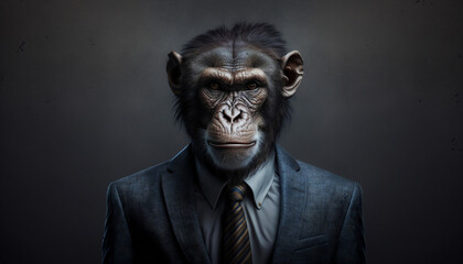 Portrait of a monkey in business suit on isolated background. Generative AI