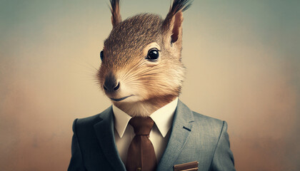 Portrait of a squirrel in business suit on isolated background. Generative AI - obrazy, fototapety, plakaty