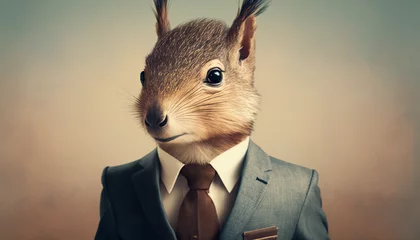Fotobehang Portrait of a squirrel in business suit on isolated background. Generative AI © Катерина Нагірна
