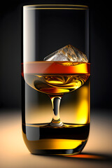 Glass of whiskey with ice cubes inside