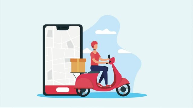 courier in motorcycle with smartphone