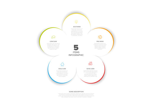 Minimalistic five steps items elements template with color borders