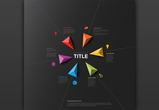 Six arrows pointing to the center dark infographic template