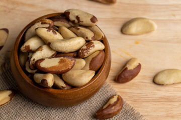 Brazil nuts peeled from the shell on the table