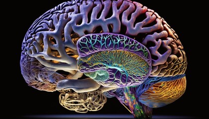 Very Colorful Representation of the Capacity of the Human Brain to Store Ideas and Important Information Generated by AI 