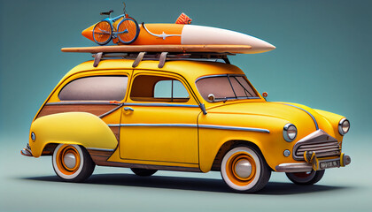 Obraz na płótnie Canvas Cute classic cars in beautiful colors for summer travel. generative AI