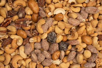 A group of almonds, pistachios, walnuts, macadamia, cashews.