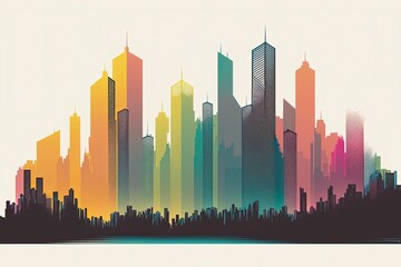 Watercolor city skyline on white background.AI technology generated image