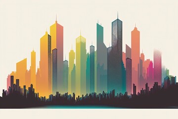 Obraz premium Watercolor city skyline on white background.AI technology generated image