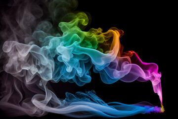 Fototapeta na wymiar Rainbow smoke on a dark black background.