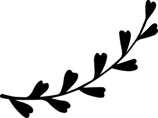 Doodle branch. Floral png element, flourish divider or border. Doodle hand drawn leave or flower. Floral element for decoration of text, cards, invitation. Foil textured design element	