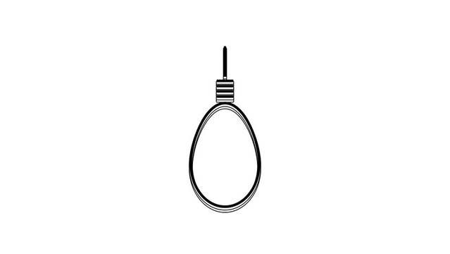 Black Gallows rope loop hanging icon isolated on white background. Rope tied into noose. Suicide, hanging or lynching. 4K Video motion graphic animation