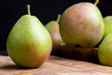 Whole ripe green pears, close up