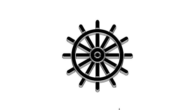 Black Ship steering wheel icon isolated on white background. 4K Video motion graphic animation