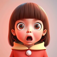 kawaii girl with a surprised expression, her eyes wide and mouth open in astonishment, digital character avatar AI generation.