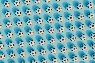 an abstract background consisting of patterns of soccer balls. 3D render