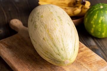 Details of the peel of a ripe yellow melon