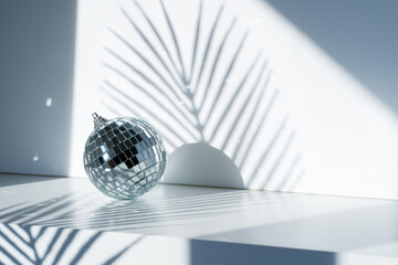 Disco ball in sunlight on white background