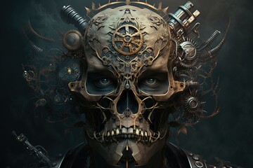 Carnival-like Chaos Condenses into a Machine-like Skull: The Art of Steampunking an Ominous Image Generative AI