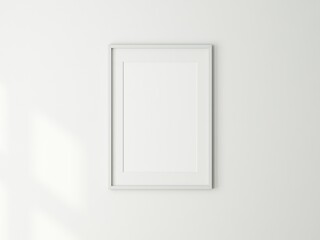 Art Frame Mockup with passepartout on white wall, 3d rendering