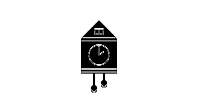 Black Retro wall watch icon isolated on white background. Cuckoo clock sign. Antique pendulum clock. 4K Video motion graphic animation
