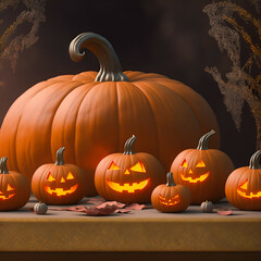 halloween pumpkin on a dark background - halloween pumpkins decoration - Generative AI