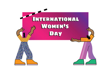 International women's day, Minimalist  banner design with abstract flat characters