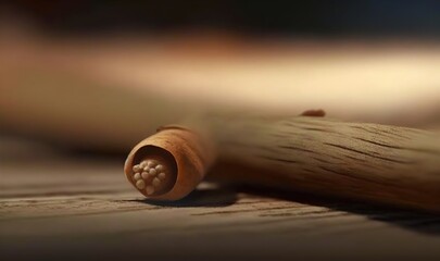 Fototapeta na wymiar a close up of a baseball bat on a wooden surface. generative ai