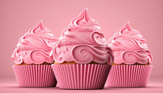 Pink delicious cupcakes for the Mother´s Day or birthday on a colored background. Generative AI
