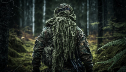 Fototapeta premium Ghillie suit design concept. Generative AI.