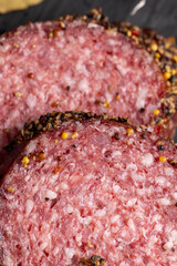 Sliced salami using beef meat with spices
