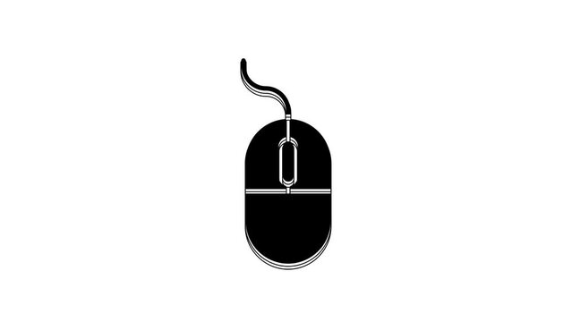 Black Computer mouse icon isolated on white background. Optical with wheel symbol. 4K Video motion graphic animation