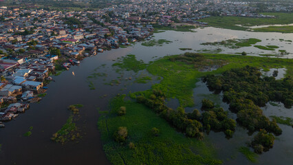 City of Iquitos in the Peruvian Amazon, the river increases its level and many houses are on the water, the Nanay river is an important river of Iquitos