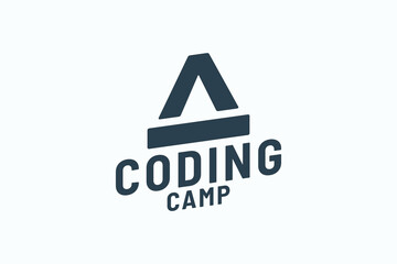 coding camp logo with a combination of strict inequality and a minus sign shaped like a tent.