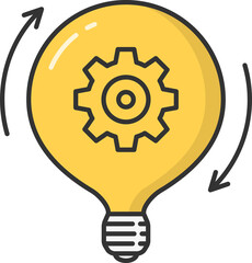 Idea or innovation icon, lightbulb with gear and circle arrows