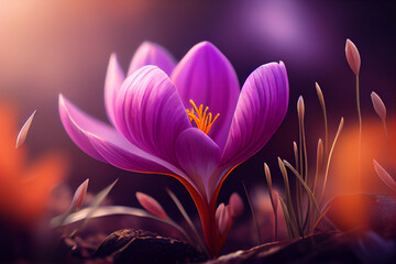 Crocus Bud flower blooming in the beginning of spring. AI Generated